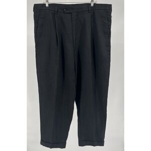 Inserch Mens 100% Linen Pleated Cuffed Dress Pants Black Charcoal Size 40x28